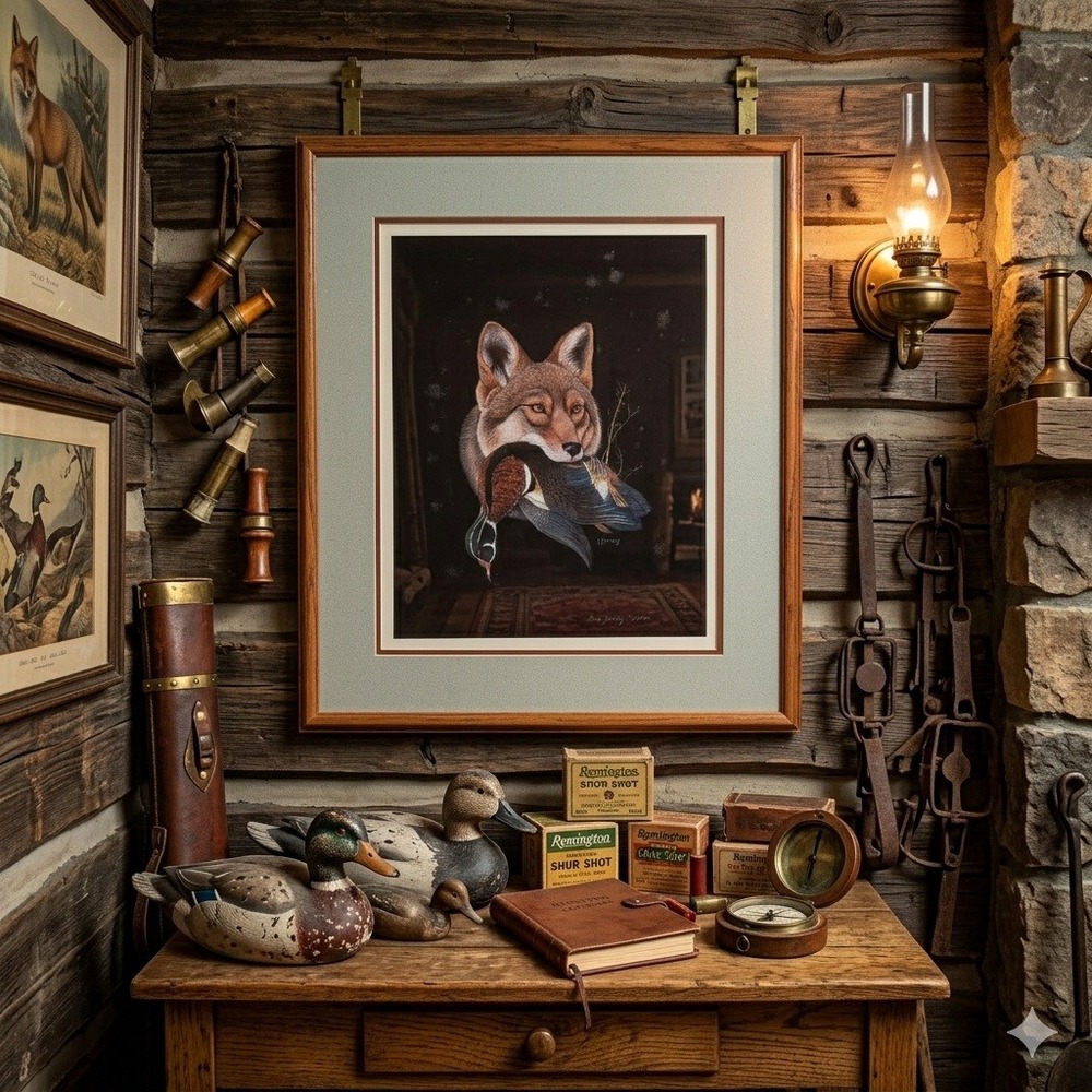 Russ Jeffrey Signed Numbered Wildlife Art Print Coyote Wood Duck Framed 335/400